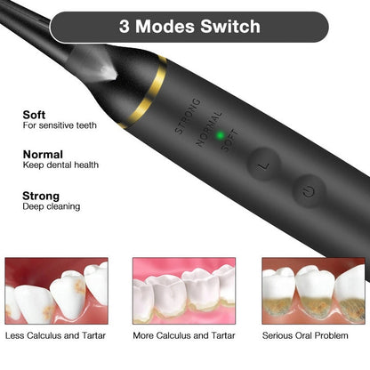 "Rechargeable ultrasonic dental scaler with sleek design, high-frequency vibrations, USB rechargeable for effective oral care