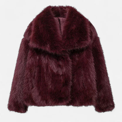 Short Puffer Winter Coat for Women with Faux Fur Collar
