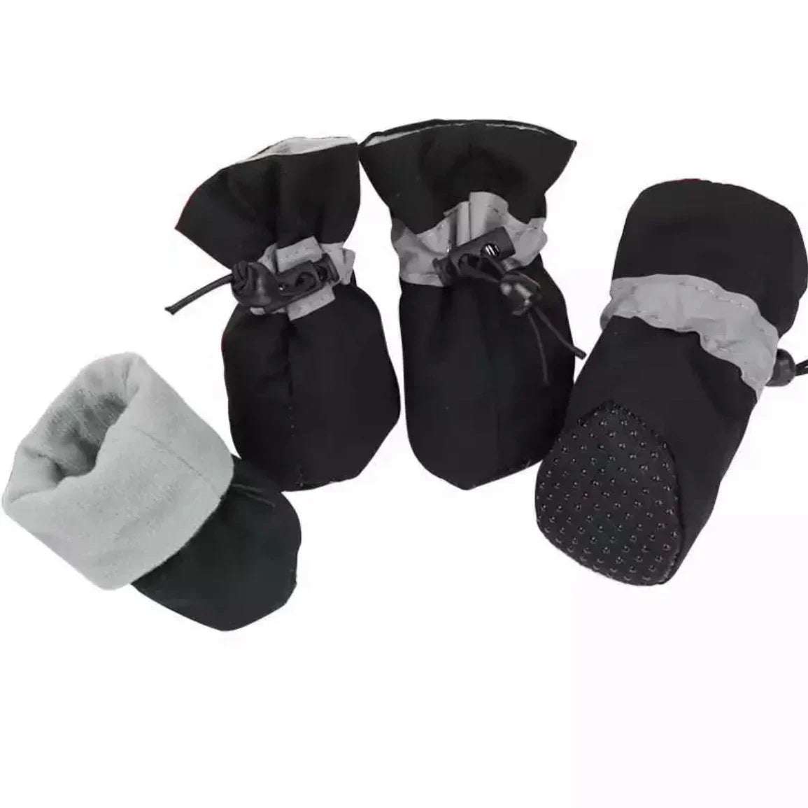 "Red winter dog boots with a non-slip sole, warm lining, and waterproof finish, perfect for cold, wet conditions."