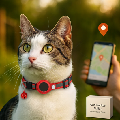 "Reflective cat GPS tracker collar with quick release, enhances safety and visibility for your pet's outdoor adventures."