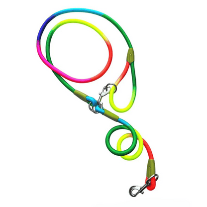 Reflective hands-free dog leash with bungee rope for running, ideal for large dogs; shown wrapped around waist.