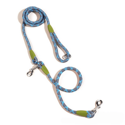 Reflective hands-free dog leash with bungee rope for running, ideal for large dogs; shown wrapped around waist.