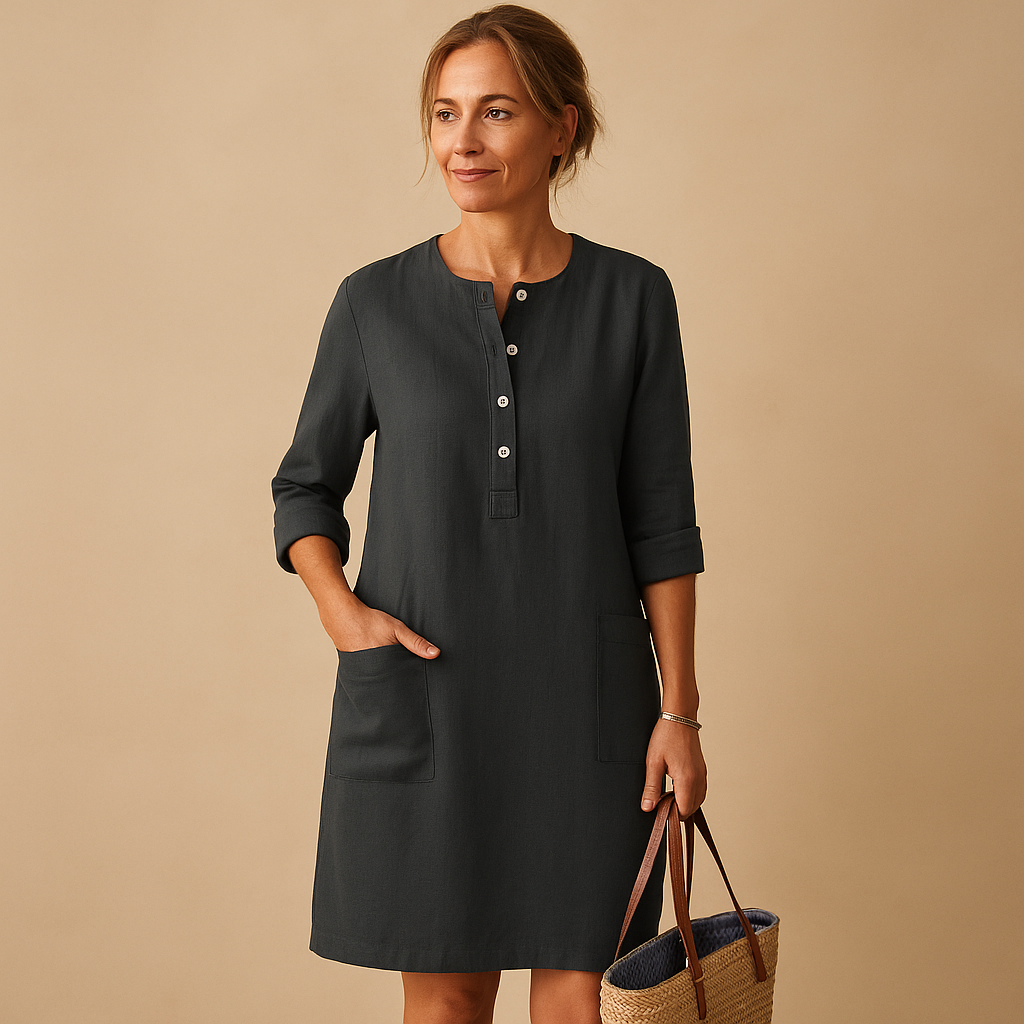 Comfy Button Front Summer Dress with Pockets for Women - Luxivelle