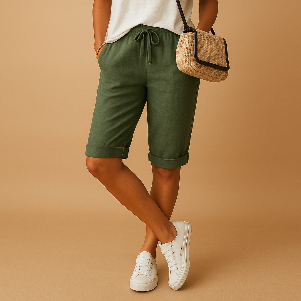 Women’s relaxed fit capri pants with elastic waist and tie-front, ideal for warm spring and summer days.