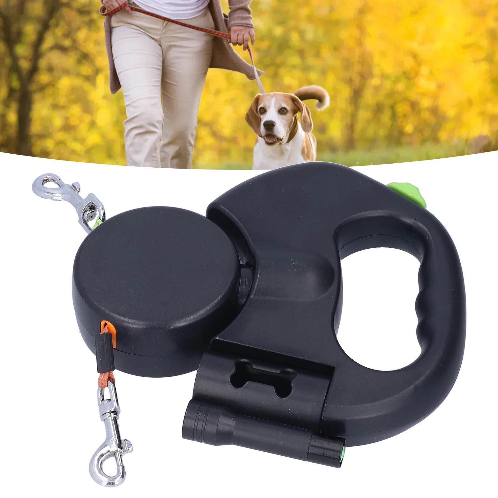 Adjustable Dual Dog Leash with LED Light and Poop Bag Holder - Luxivelle