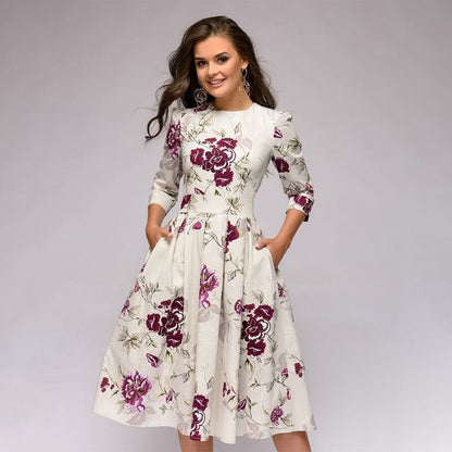 Fashionable Ladies Floral Midi Dress - Luxivelle