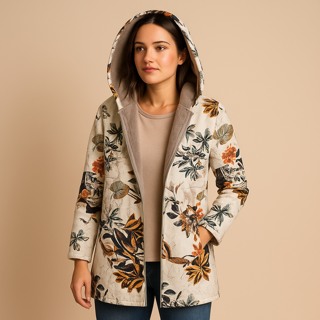 Reversible thermal hooded jacket for women with elegant sleeves, soft insulation, and quick-dry fabric—ideal for cold days and stylish comfort.