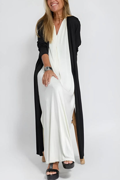 Classic Long Dress with Coordinating Cardigan - Luxivelle