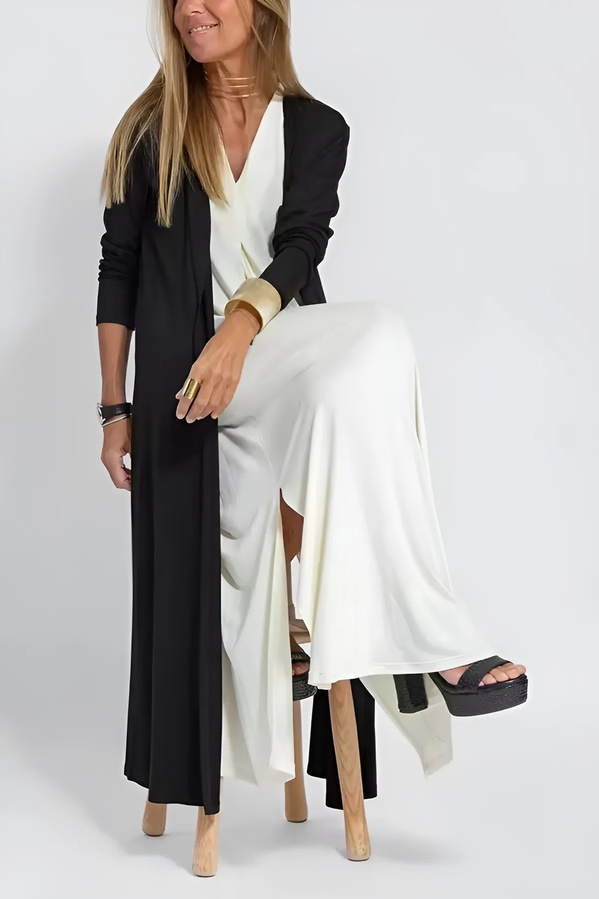 Classic Long Dress with Coordinating Cardigan