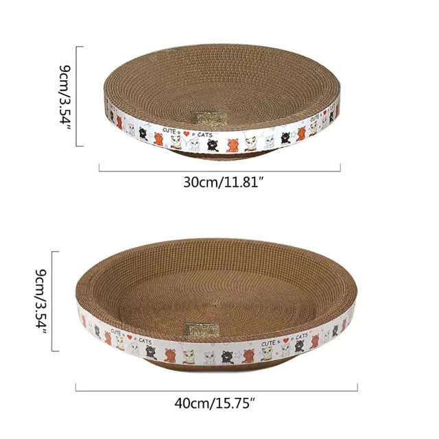 Round cat scratcher and bed with eco-friendly cardboard, featuring multi-level hideouts for playful and relaxing feline momen