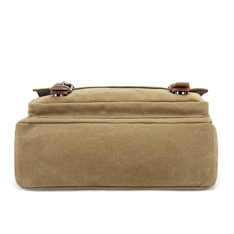 Rugged men's canvas shoulder bag with adjustable strap, front view showcasing durable material and stylish design.