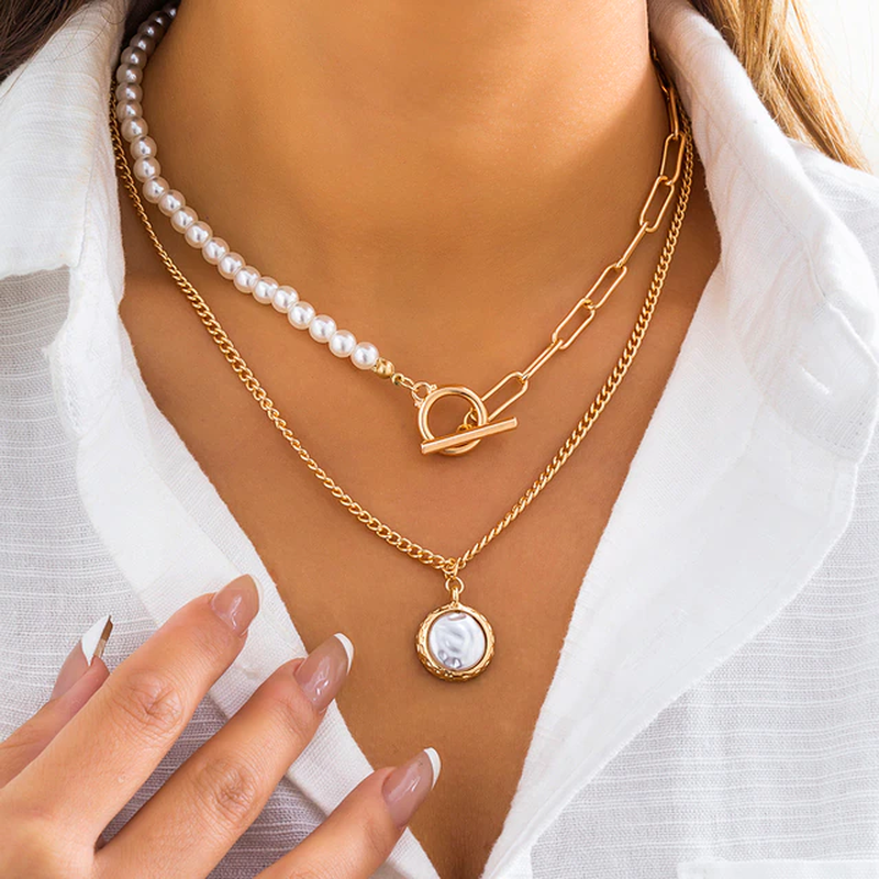 Classic Layered Pearl Chain Necklace