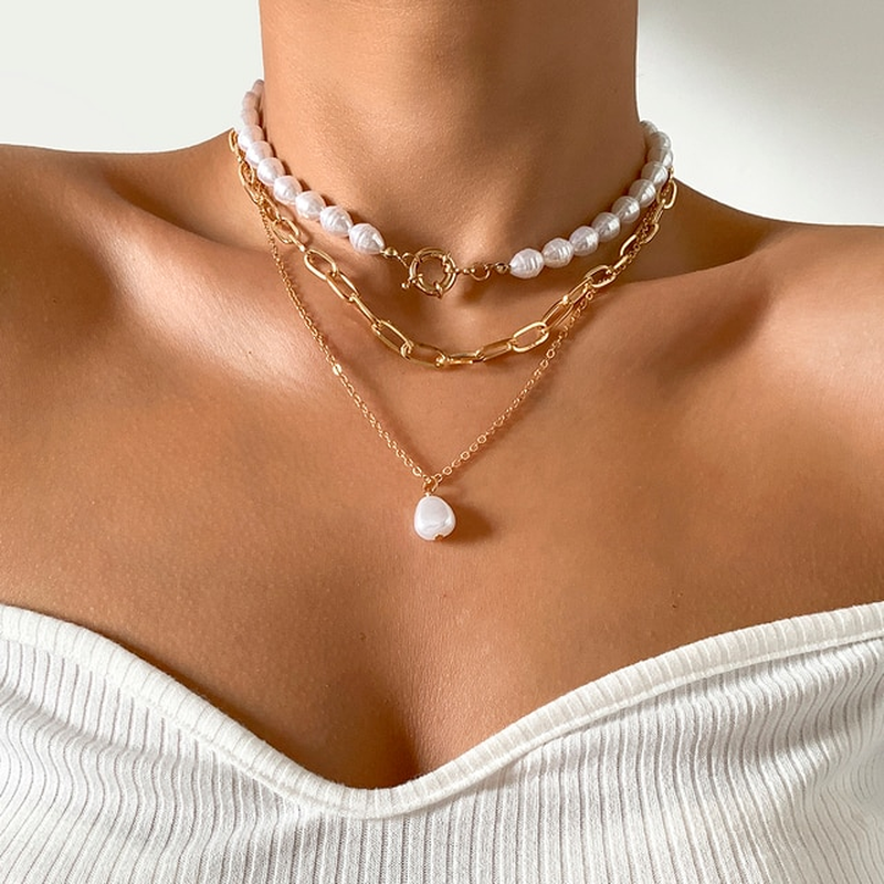 Classic Layered Pearl Chain Necklace