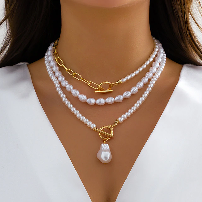 Classic Layered Pearl Chain Necklace