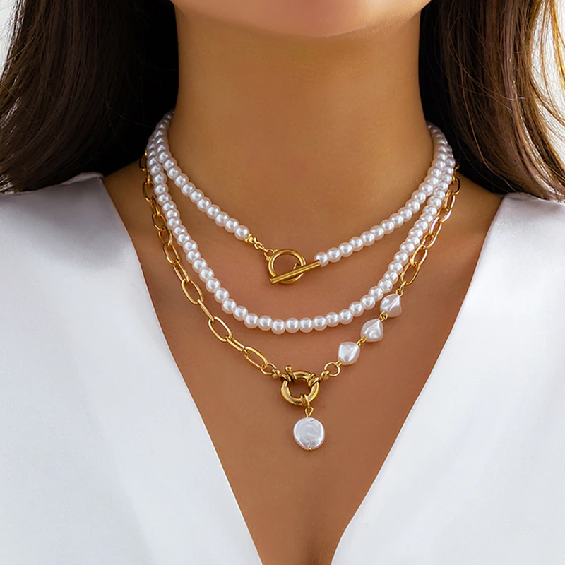 Classic Layered Pearl Chain Necklace