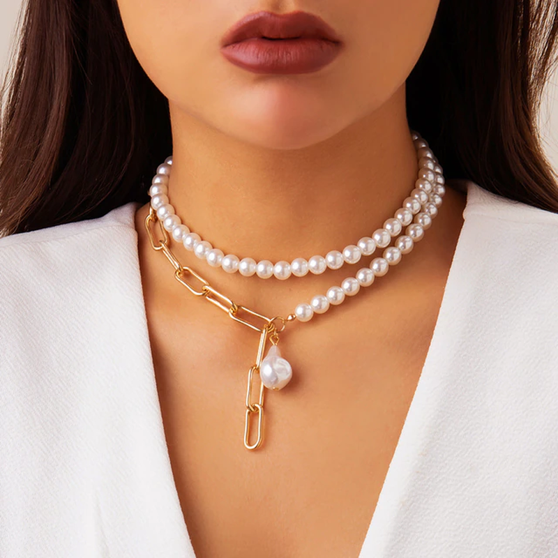 Classic Layered Pearl Chain Necklace