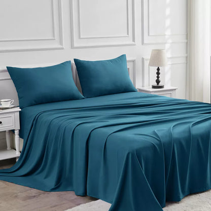 Breathable Bamboo Bed Sheet Set with 2 Pillowcases