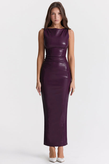 Lorna | Black vegan leather maxi dress