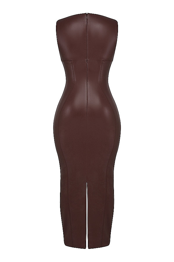 Lorna | Black vegan leather maxi dress