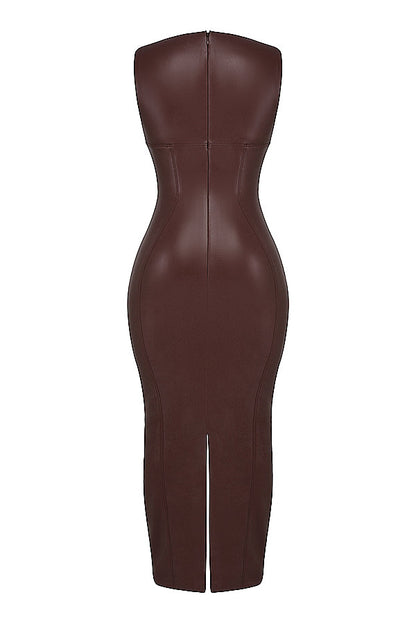 Lorna | Black vegan leather maxi dress