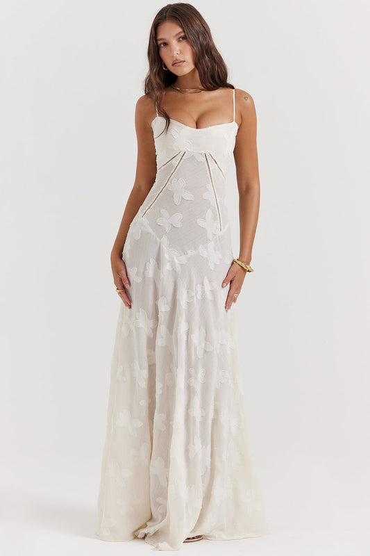 Amelia | Vintage Cream-Colored Maxi Dress with Lace Back