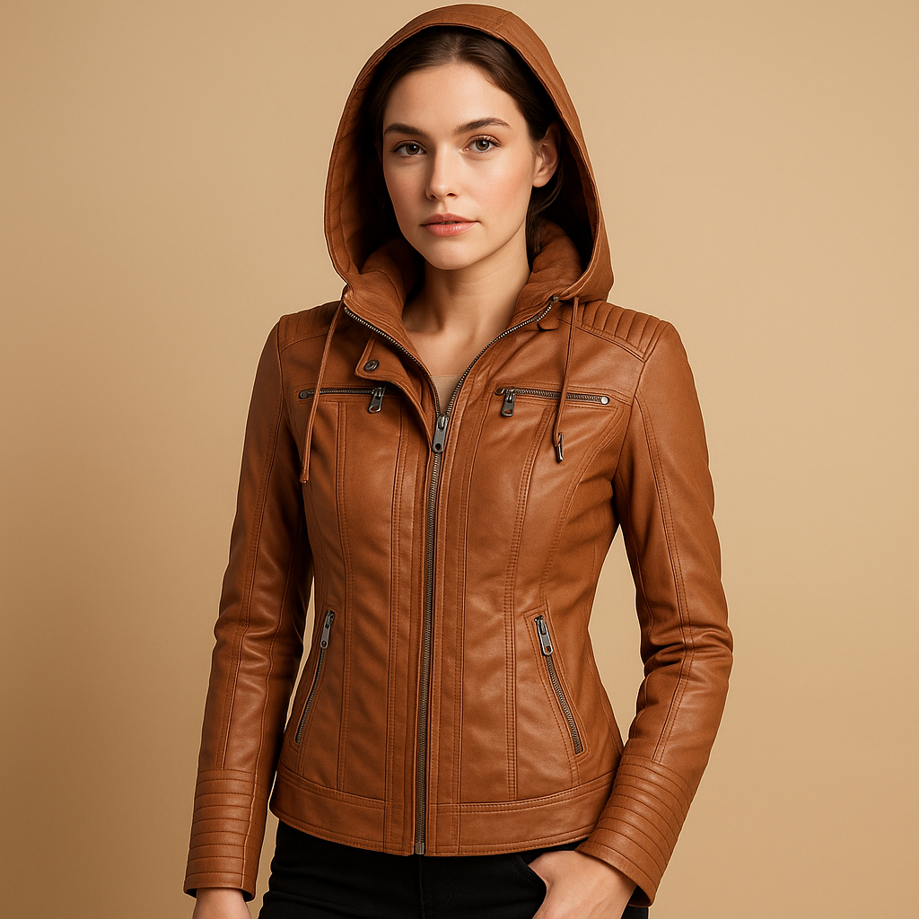 Women's Faux Leather Hoodie Coat - Luxivelle