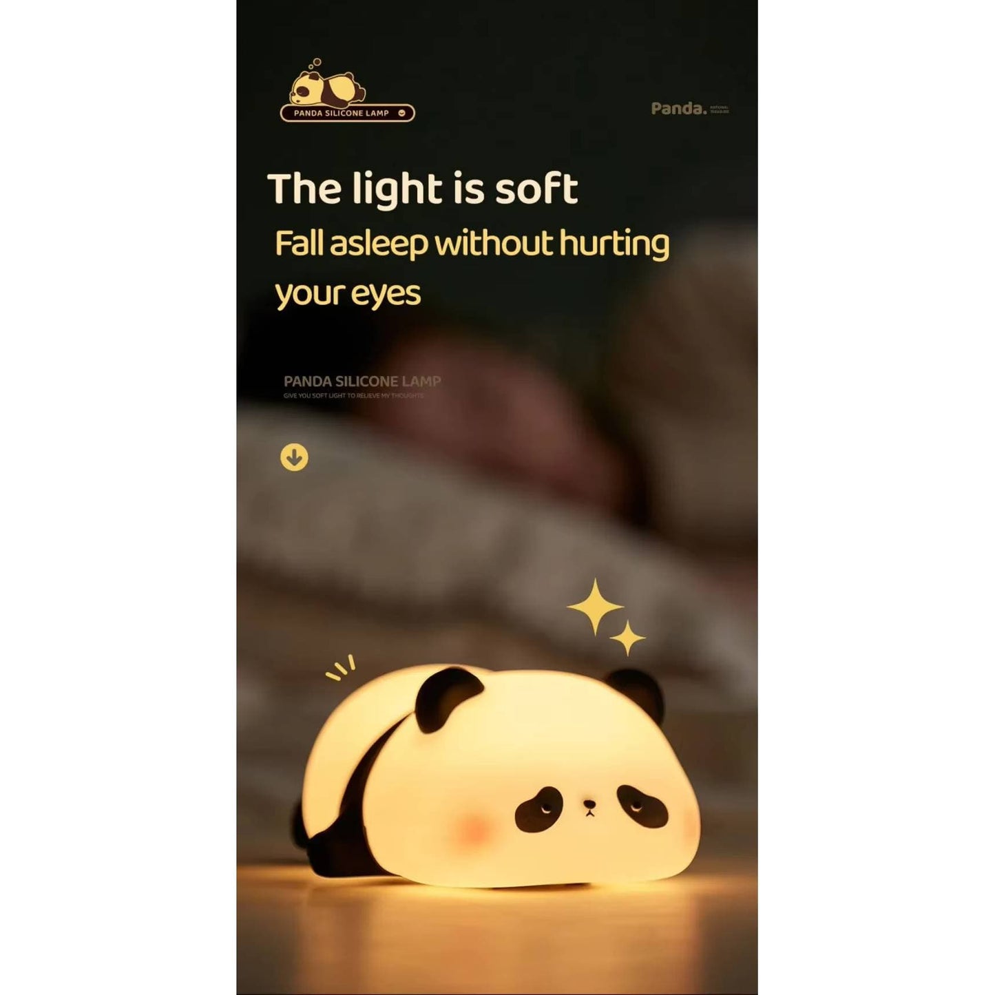 Silicone animal night light for kids with Panda, Sheep, and Rabbit shapes, USB rechargeable, touch-sensitive brightness.