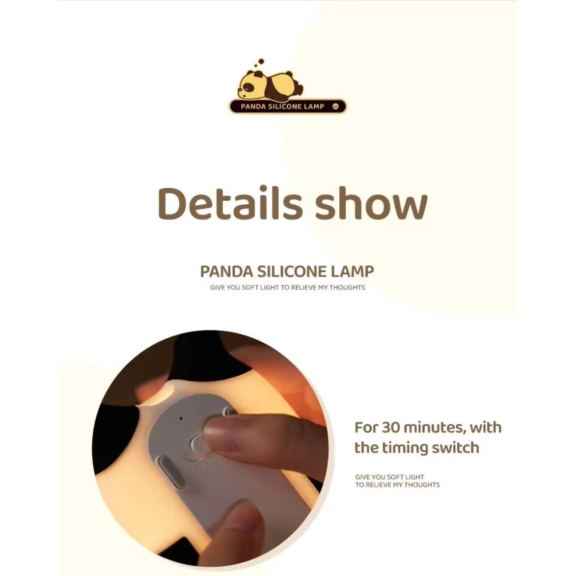Silicone animal night light for kids with Panda, Sheep, and Rabbit shapes, USB rechargeable, touch-sensitive brightness.
