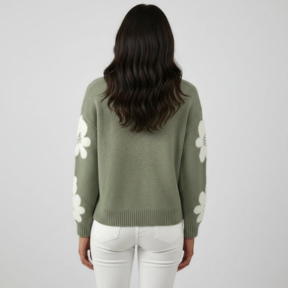 Cozy Floral Pattern Pullover Sweater - Luxivelle