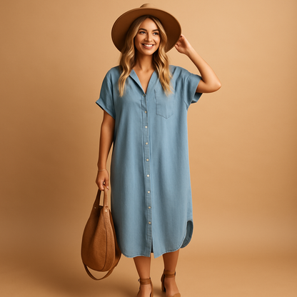 Sky blue summer dress for women with a lightweight, breathable fabric and relaxed fit, perfect for casual summer days and beach outings.