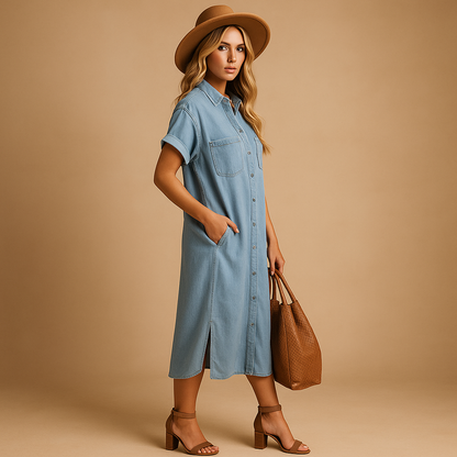 Sky blue summer dress for women with a lightweight, breathable fabric and relaxed fit, perfect for casual summer days and beach outings.