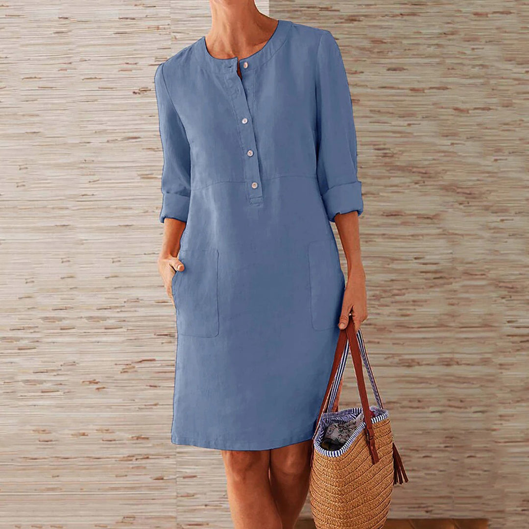 Comfy Women's Long Sleeve Midi Dress with Pockets - Luxivelle