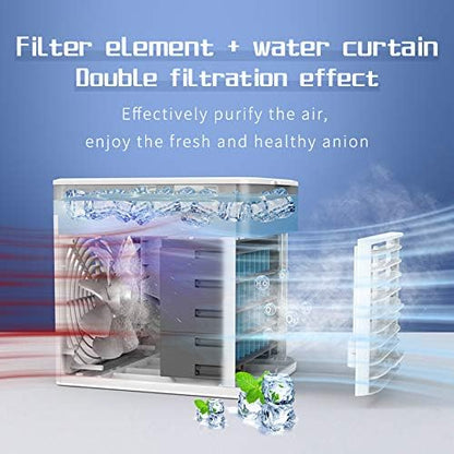 "Sleek compact portable air conditioner fan with white and grey finish, ideal for small spaces and efficient cooling."