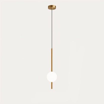 "Sleek glass ball Nordic pendant light with metal frame, LED bulb; available in black or brass, perfect for modern decor."