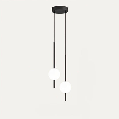 "Sleek glass ball Nordic pendant light with metal frame, LED bulb; available in black or brass, perfect for modern decor."