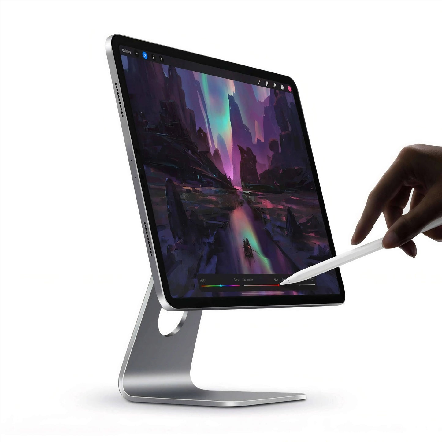 "Sleek magnetic iPad stand holder for home office, compatible with iPad Pro and Air, enhancing modern desk aesthetics."