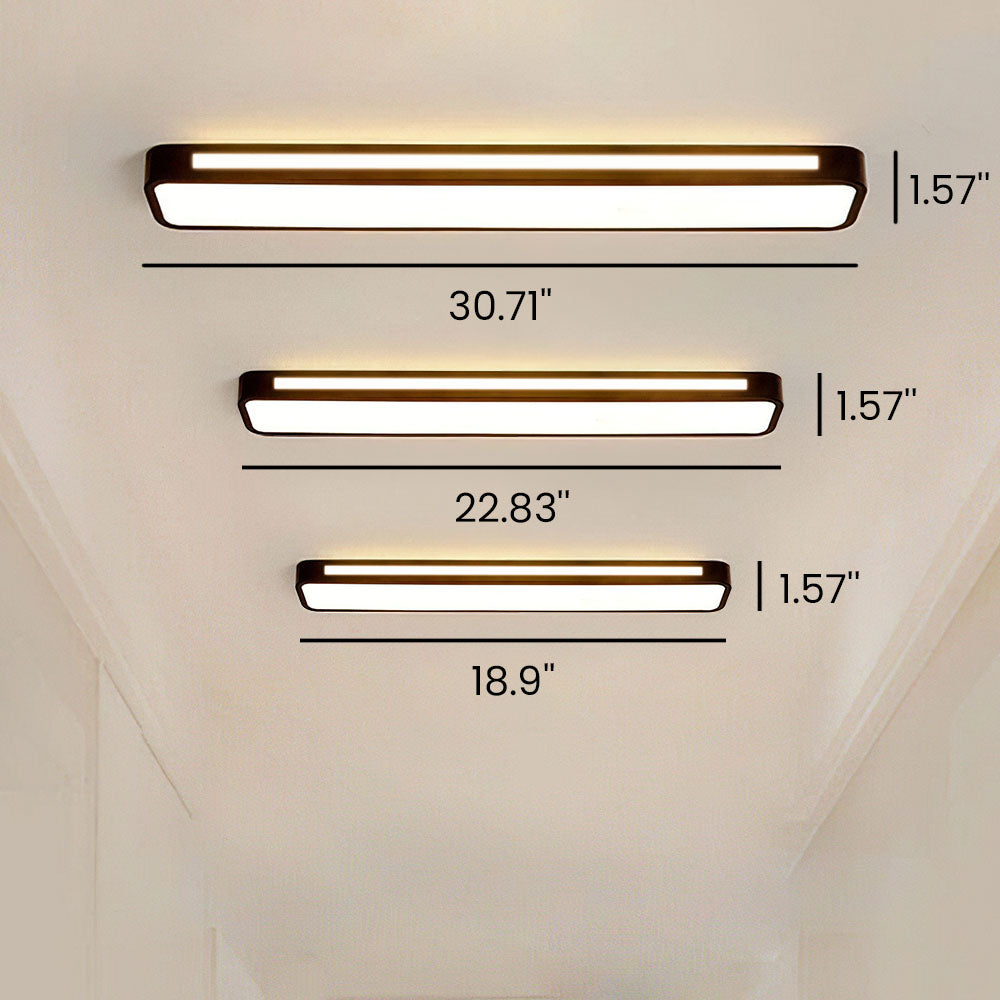 "Sleek minimalist linear LED ceiling light with iron and acrylic design, perfect for modern homes, available in three sizes."