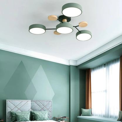 "Sleek modern halo LED semi-flush ceiling light, iron and acrylic build, perfect for contemporary living rooms or bedrooms."