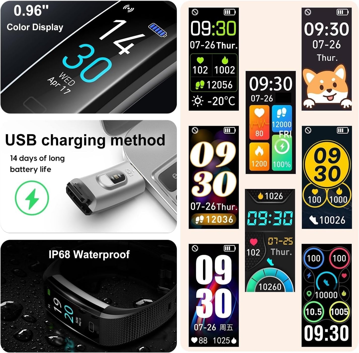"Sleek smartwatch with optical sensors for heart rate, blood pressure tracking, black strap, rectangular touchscreen display.