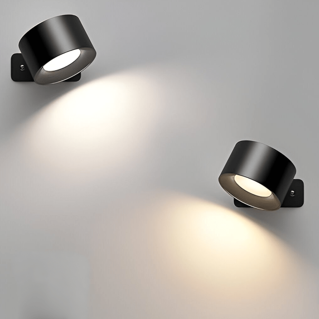 "Sleek wireless rechargeable wall light with magnetic mount and 360° rotation for modern home interiors."