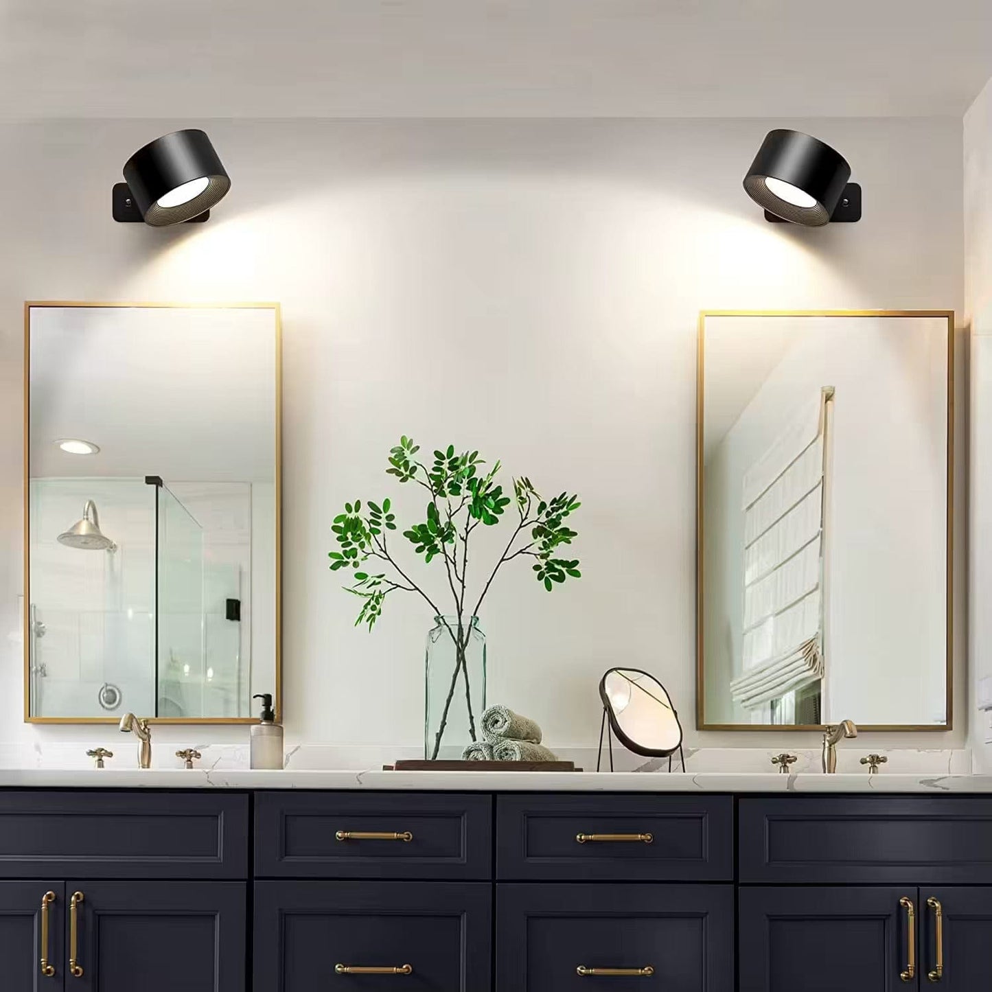 "Sleek wireless rechargeable wall light with magnetic mount and 360° rotation for modern home interiors."