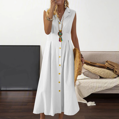 Casual Summer V-Neck Sleeveless Midi Dress - Luxivelle