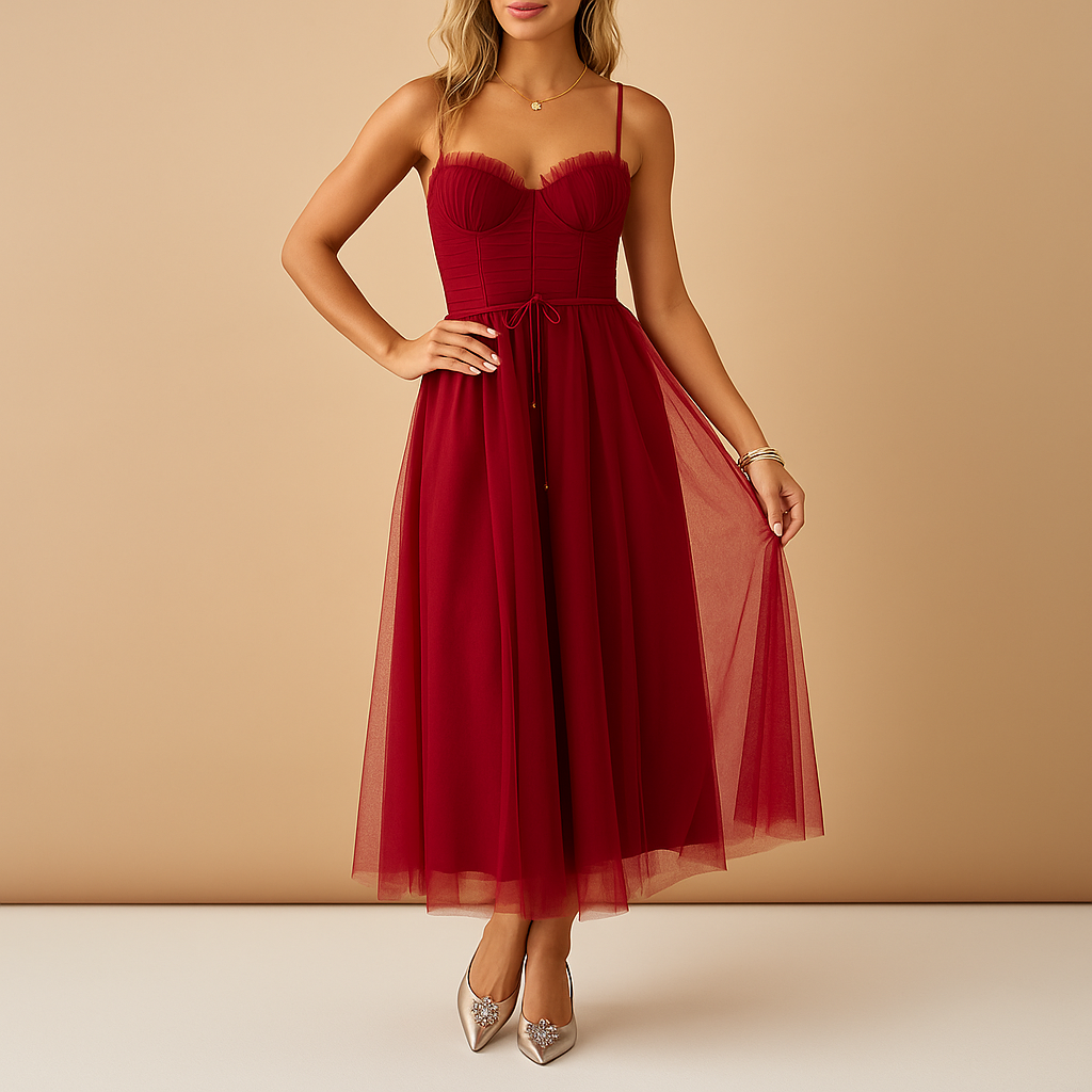 Elegant chiffon maxi dress for women with sleeveless design and tulle overlay, perfect for weddings, formal parties, and special events.