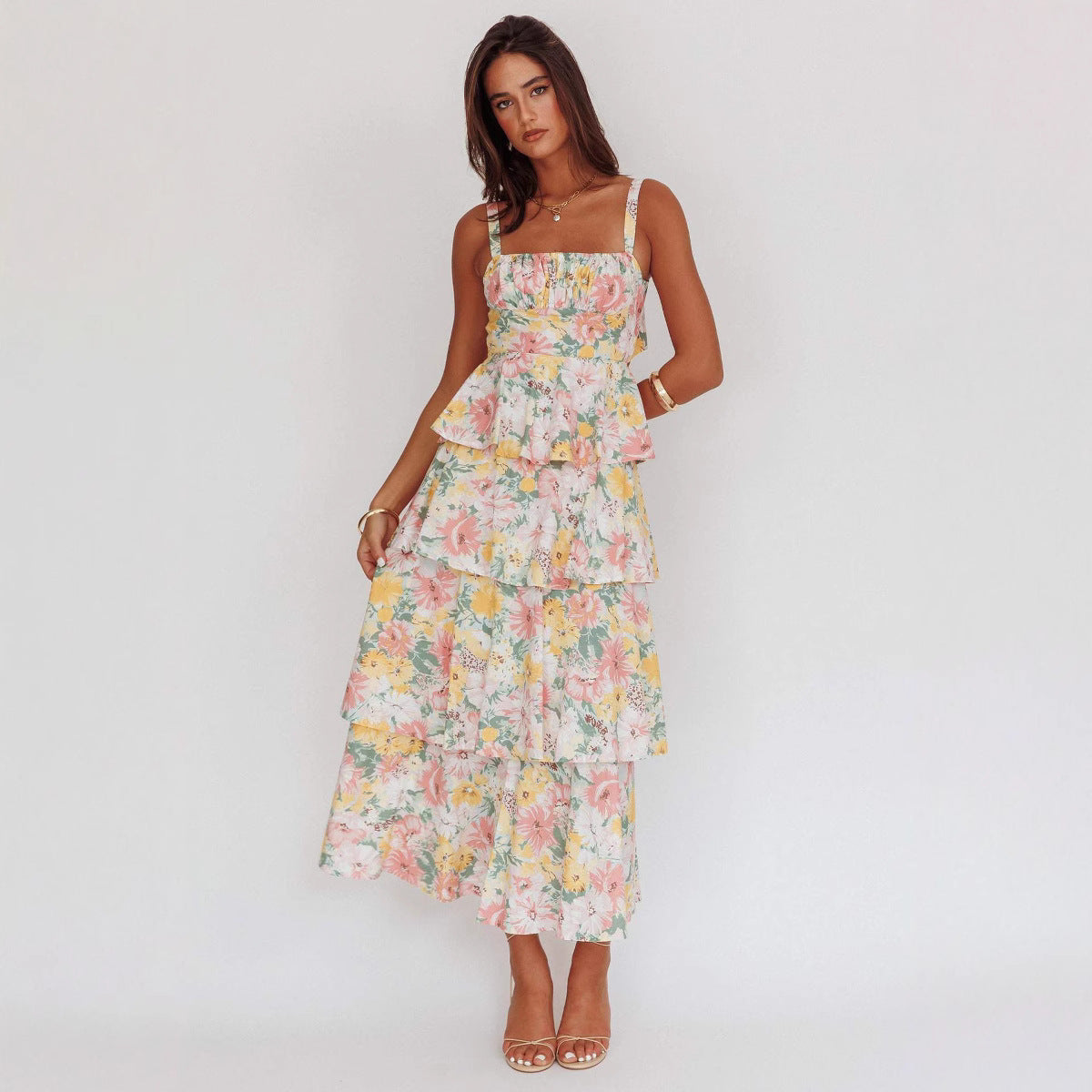 Ladies Summer Floral Tank Midi Dress - Luxivelle