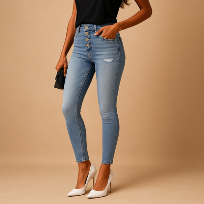 Trendy High Waisted Distressed Womens Jeans - Luxivelle