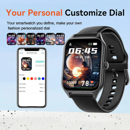 Smartwatch with sleek design for non-invasive glucose monitoring, fitness, heart, and sleep tracking, black and gold options.