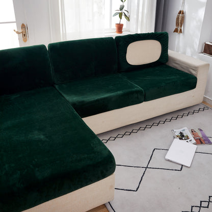 "Smoke velvet sectional sofa cover, snug fit, enhances decor, protects against stains and wear, ideal for pet-friendly homes.