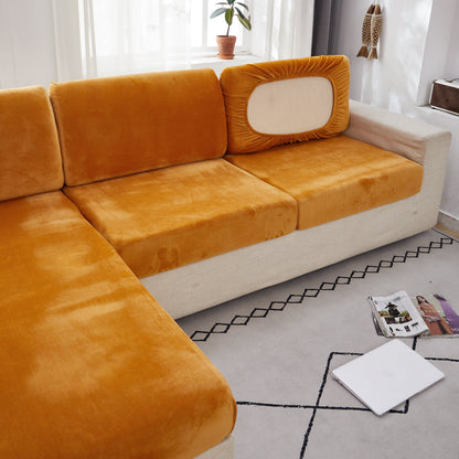 "Smoke velvet sectional sofa cover, snug fit, enhances decor, protects against stains and wear, ideal for pet-friendly homes.