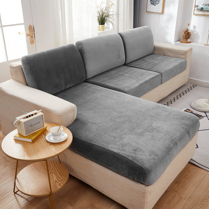 "Smoke velvet sectional sofa cover, snug fit, enhances decor, protects against stains and wear, ideal for pet-friendly homes.