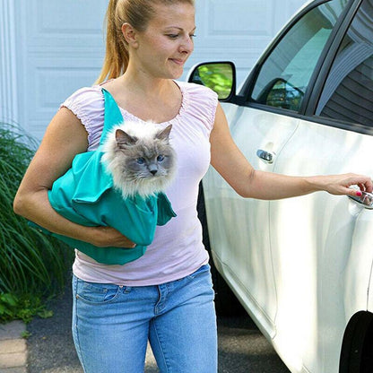 "Soft, secure cat travel bag for stress-free journeys; ergonomically designed, ultra-soft material, compact and lightweight."